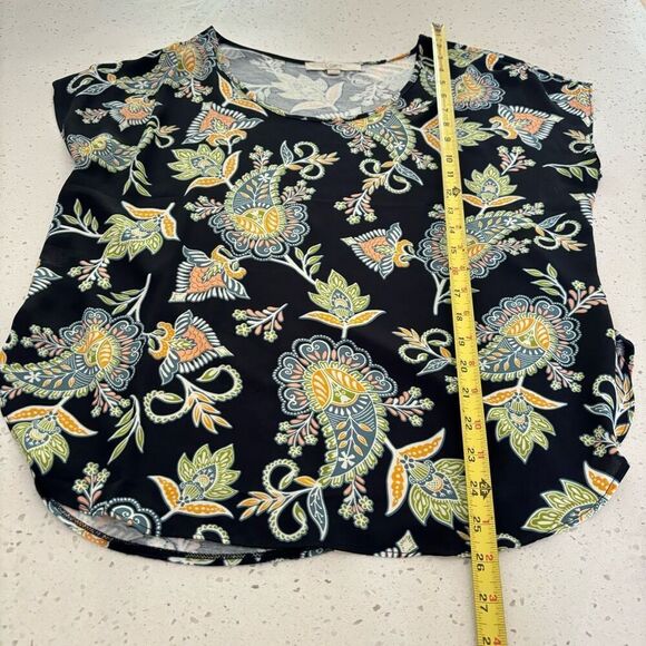 Loft Medium Navy Paisley Floral Short Sleeve Blouse - Picture 8 of 9
